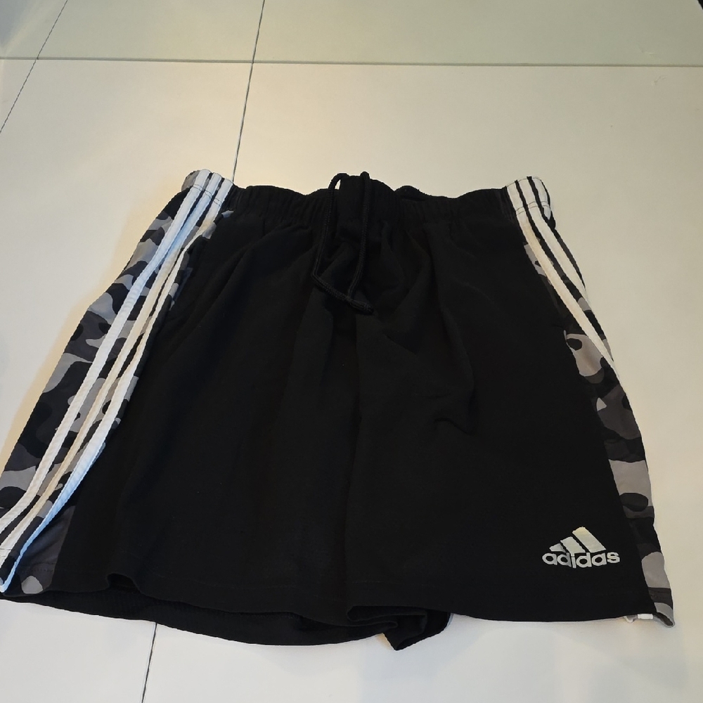 Adidas Black Shorts with Camo and White Stripes